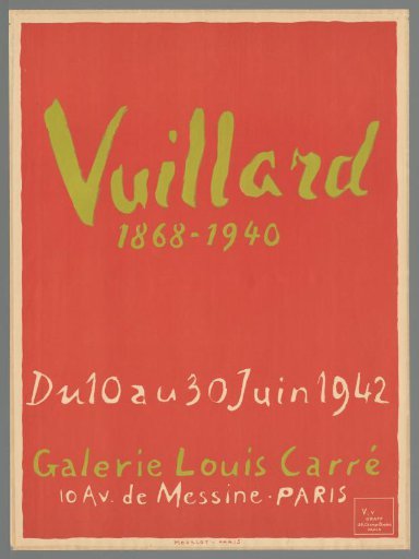 Vuillard 1868-1940. From 10 to 30 June 1942. Galerie Louis Carré. 10 Av. de Messine. Paris