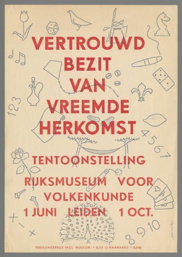 Poster for the exhibition "Confiscated Property of Foreign Origin" at the Rijksmuseum voor Volkenkunde, 1952