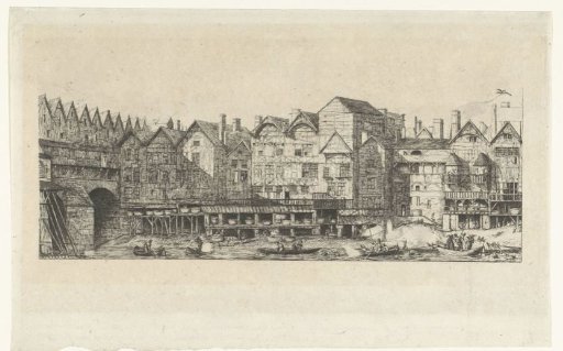 Rear facades of houses with furriers on the Seine near the Pont-au-Change in Paris