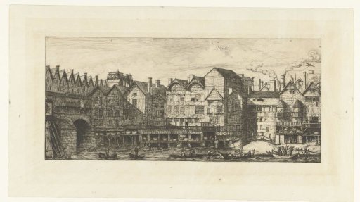 Rear facades of houses with furriers on the Seine near the Pont-au-Change in Paris