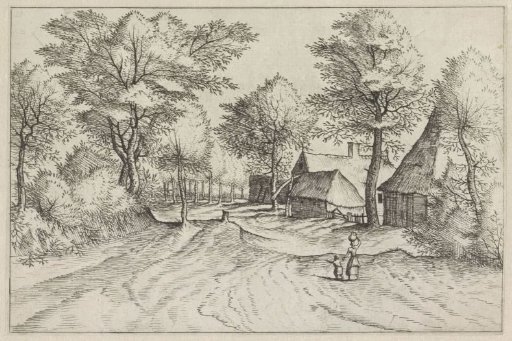 Farmhouse and Barns Along a Village Road
