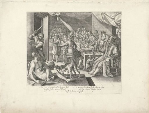 Lazarus begging at the rich man's house