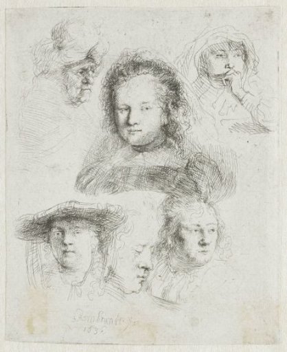 Studies of the head of Saskia and others