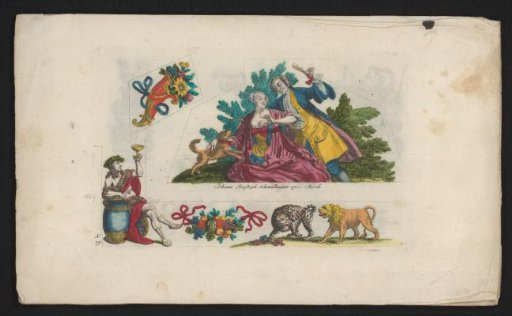 Man and woman with a dog in a landscape