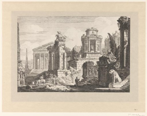 Ruins with a statue of a lion