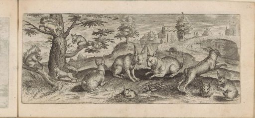 Squirrels and rabbits in a landscape
