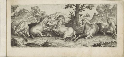 Five recumbent horses in a landscape