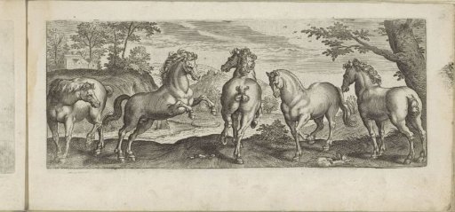 Five horses in a landscape with a river