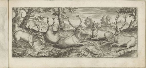 Five Recumbent Deer in a Landscape