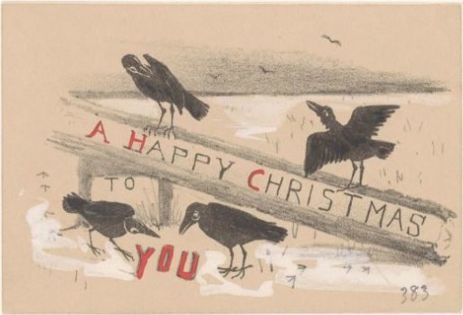 Christmas card with four crows