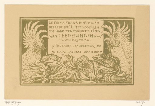 Invitation to the Exhibition of Drawings by Theo van Hoytema at the Firm Frans Buffa