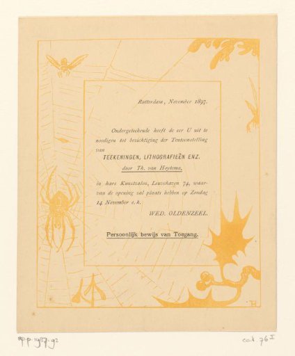 Invitation to the Exhibition of Works by Theo van Hoytema at Oldenzeel