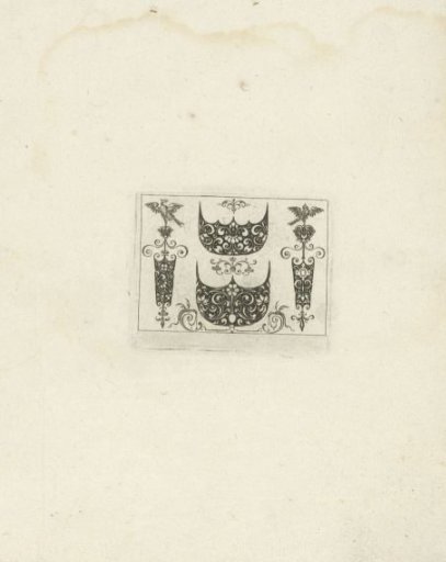 Various figures with grotesques of floral garlands