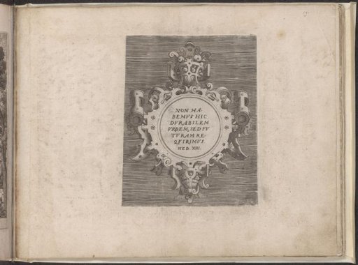Cartouche with a text from the Biblical book of Hebrews