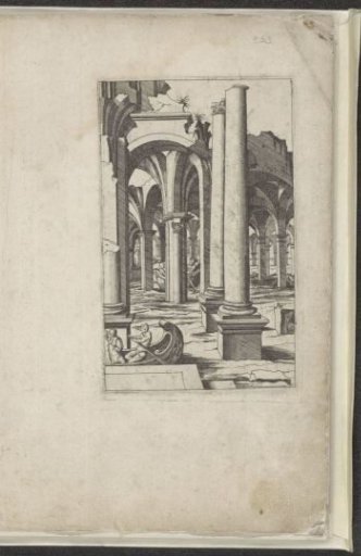 Flooded colonnade or terrace with boats