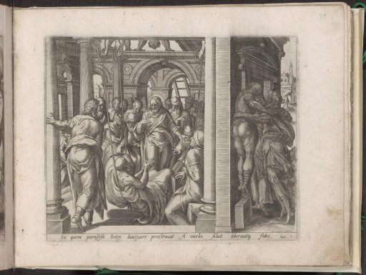 Christ heals a paralytic man who was let down through the roof