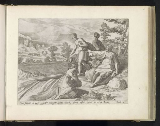 Ruth kneels before Boaz