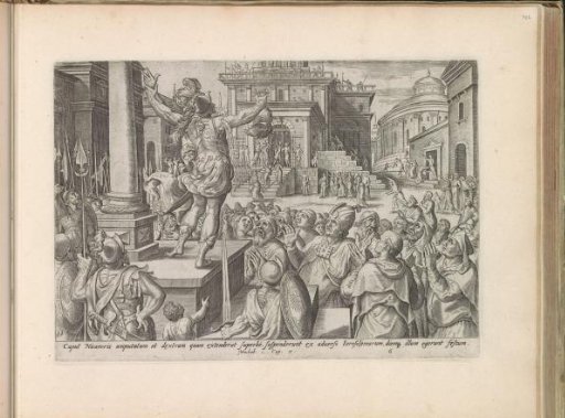 Head and hand of Nicanor shown to the people