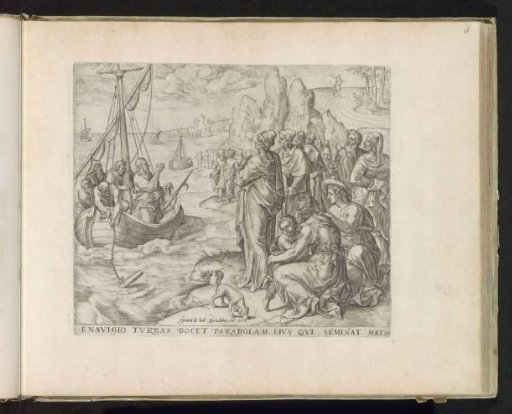Christ tells parables from a ship