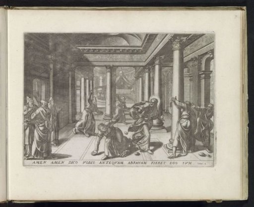 Jews throwing stones at Christ in the temple