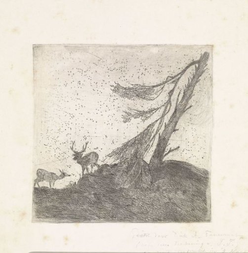 Two Deer by a Pine Tree