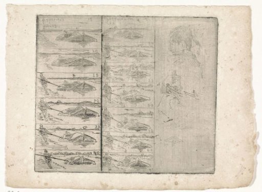 Study Sheet with Etching Proofs: Man with a Towing Boat