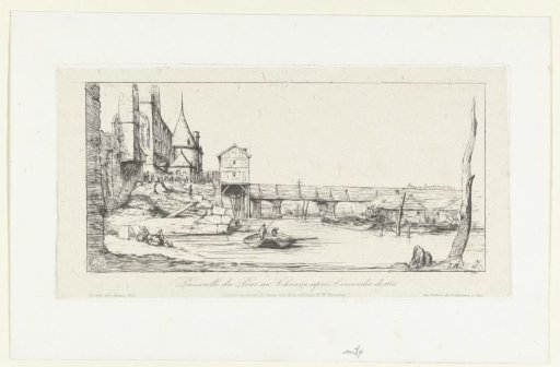 Temporary pedestrian bridge on the site of the Pont-au-Change after the fire of 1621 in Paris