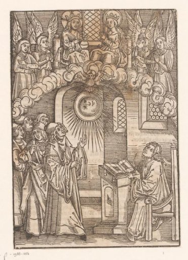 Writer in His Study Sees Christ and Mary Surrounded by Angels