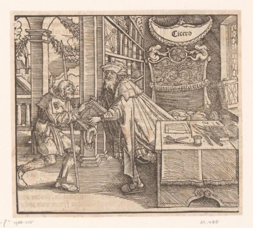 Cicero handing his book to a messenger