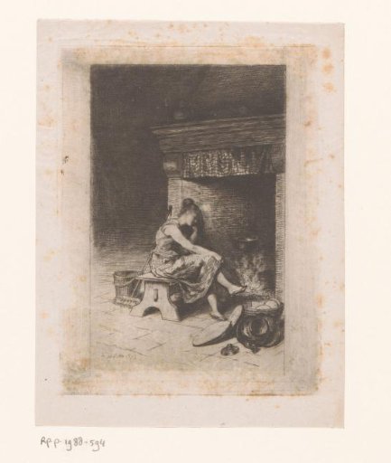 Young Woman Seated by a Fireplace