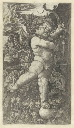 Angry Cupid on a Globe