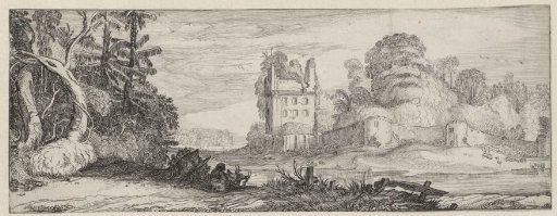 View of the ruins of a house near a wall