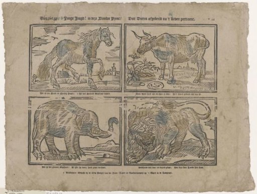 Here You See / O Young Youth! In This New Print / Four Animals Depicted from Life Accurately