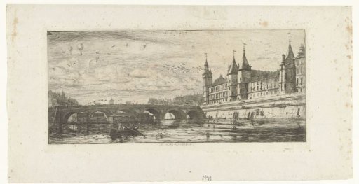 City view with Seine and Pont-au-Change in Paris