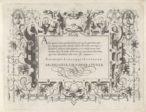 Cartouche with two dogs at the top on the scrollwork