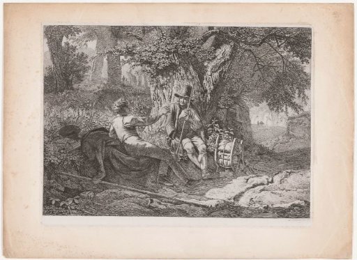 Forest landscape with the resting artist and his travelling party