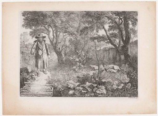 Forest landscape with an old man
