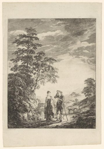 Shepherd and a woman on a forest path