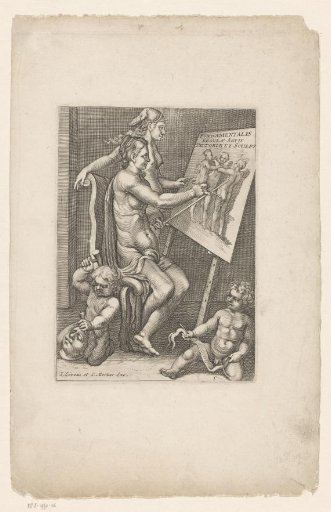 Two women behind an easel