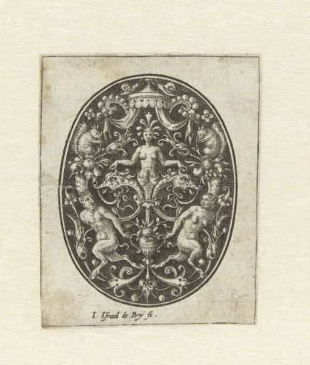 Oval with a Woman in the Center and Two Satyrs at the Bottom