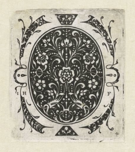 Oval medallion and eight smaller motifs