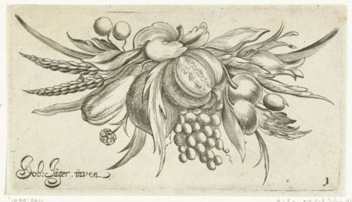 Bundle of fruit with two ears of corn