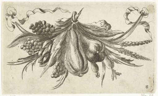 Still life of fruit with three bunches of grapes