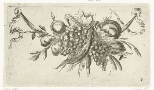 Still life of fruit with two bunches of grapes
