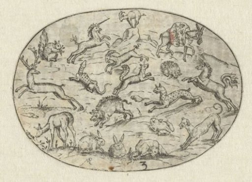 Oval with eighteen animals