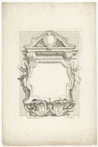 Cartouche with two winged female herm figures