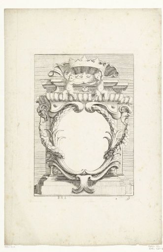 Cartouche against a pedestal