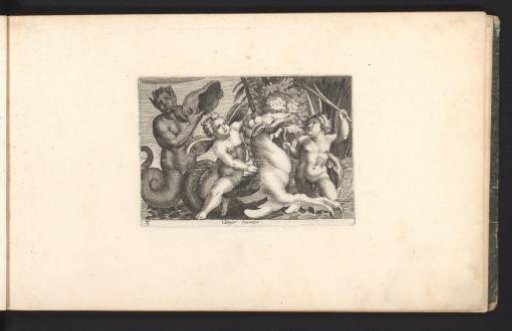 Putto on a sea creature with a triton