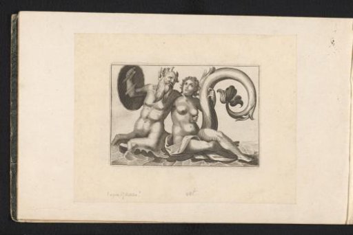 Naked woman on the back of a sea monster