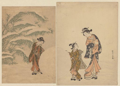 Young woman and two girls with a large snowball